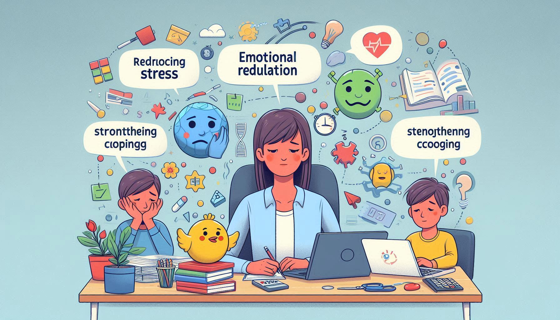 Reducing stress, improving emotional regulation, and strengthening coping skills are key goals.